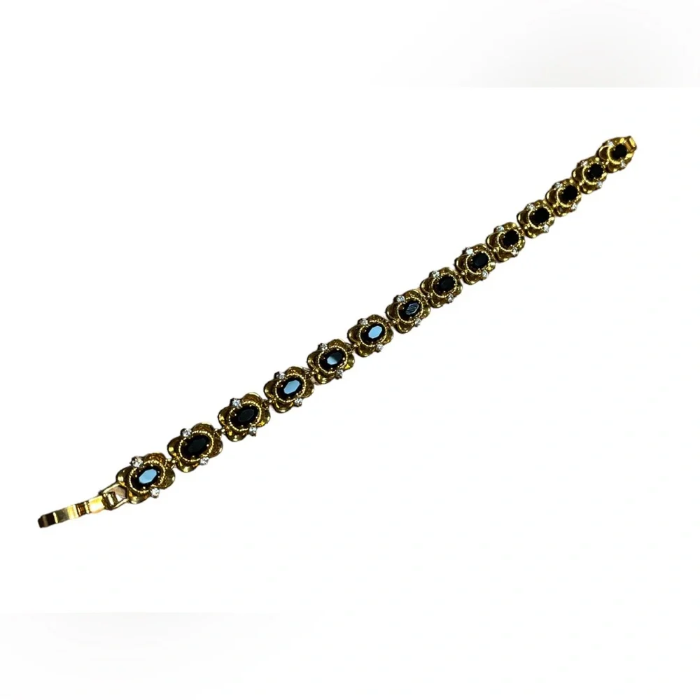 Vintage Gold Tone Rhinestone and Black Crystal Bracelet